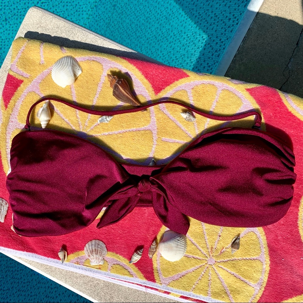 Leith Burgundy Tie Front Bandeau Bikini Top Large - Picture 4 of 8